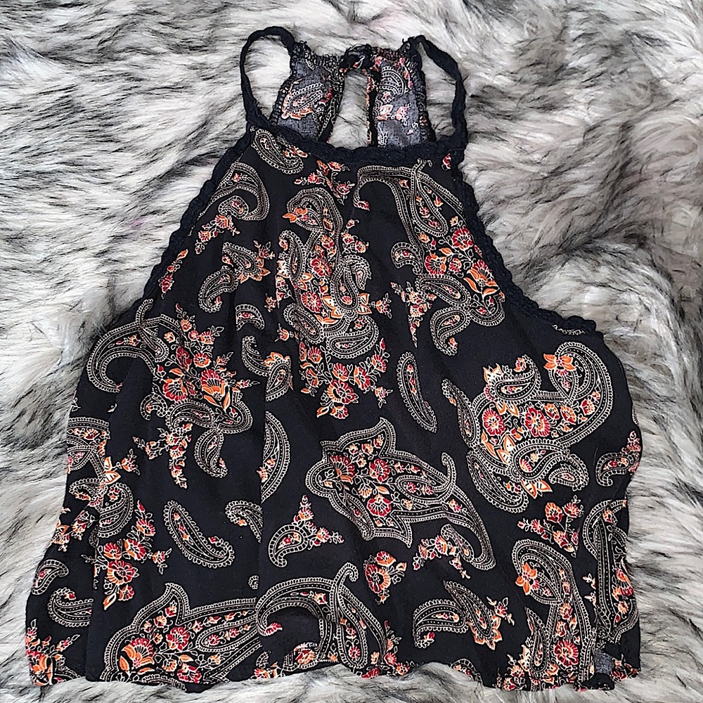 Black Floral Crop Tank Top